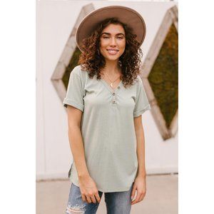 Buttons and Henley Top in Sea Salt